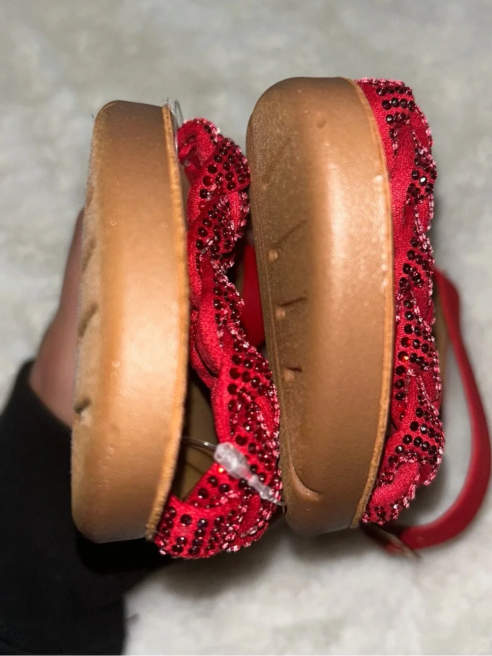 Girls' Red rhinestone Braided Strap Sandals